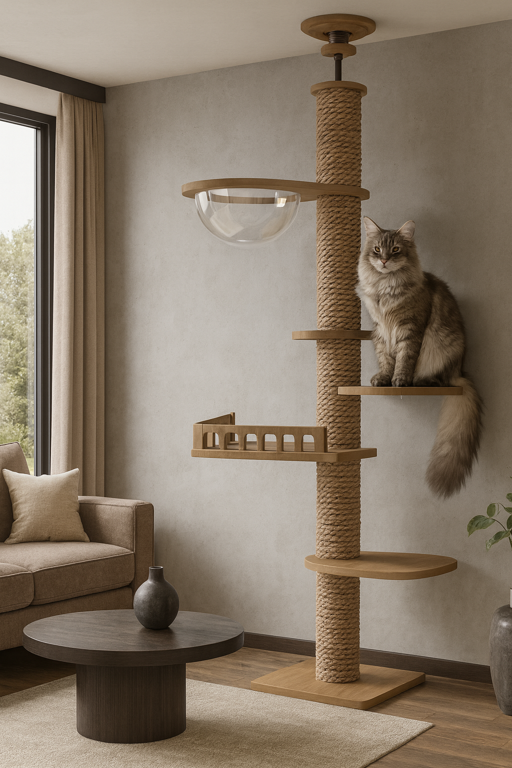 Arbre a chat XXL en bois naturel du sol au plafond