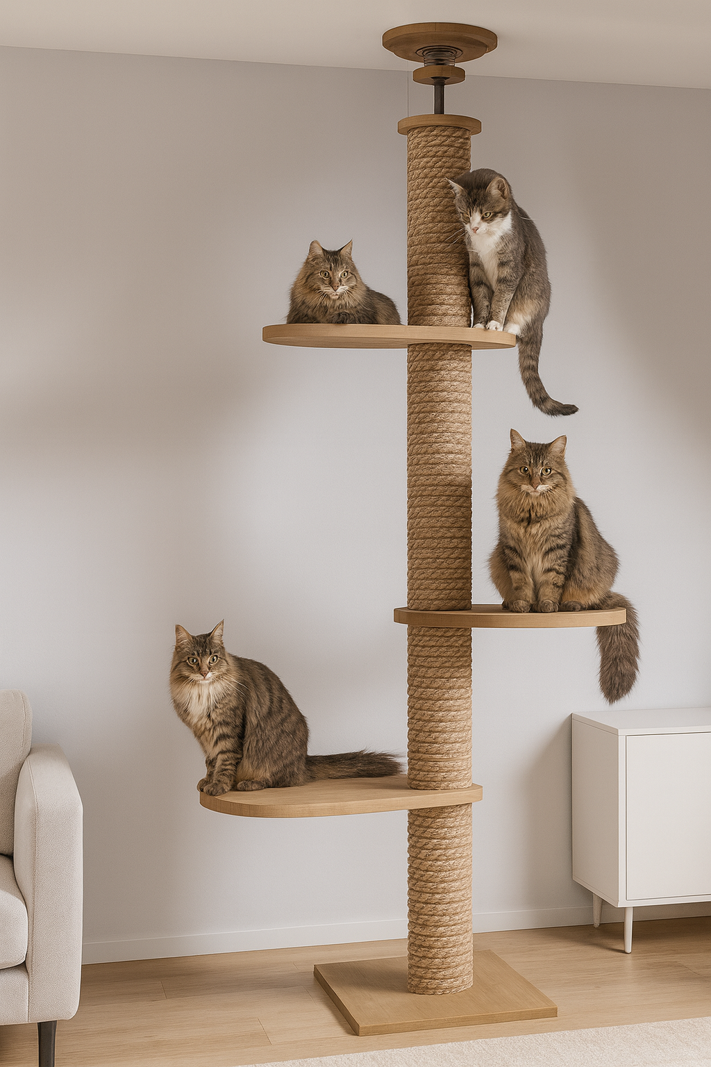 Arbre a chat XXL en bois naturel du sol au plafond