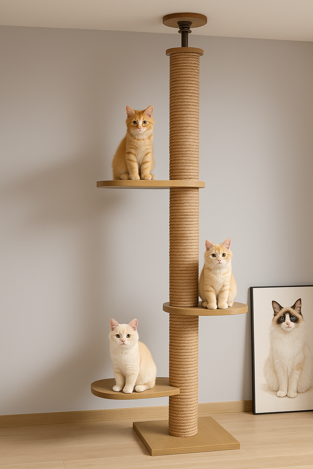 Arbre a chat XXL en bois naturel du sol au plafond