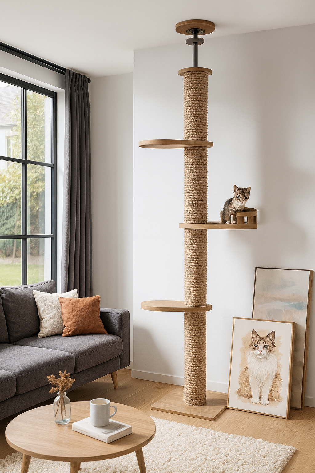 Arbre a chat XXL en bois naturel du sol au plafond