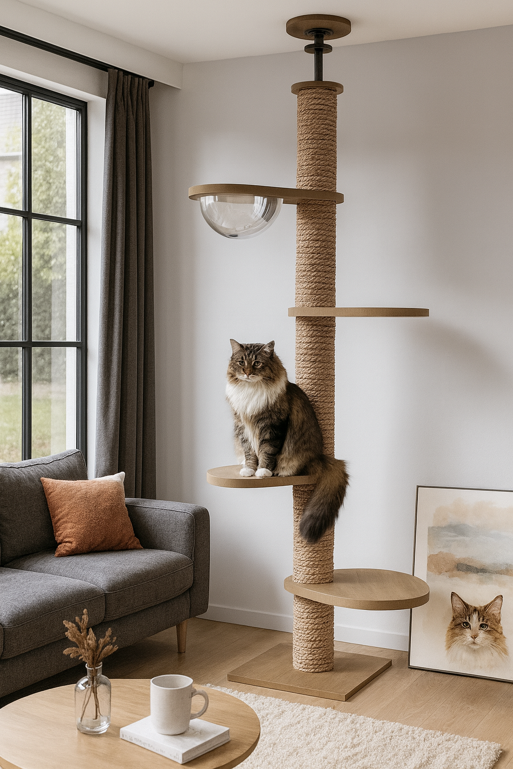 Arbre a chat XXL en bois naturel du sol au plafond