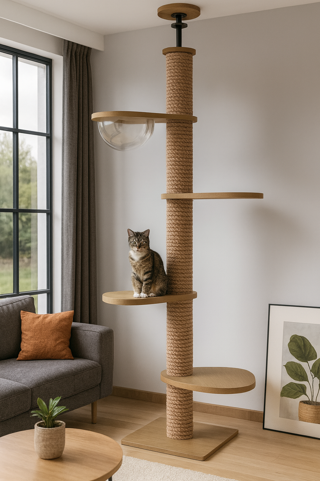 Arbre a chat XXL en bois naturel du sol au plafond