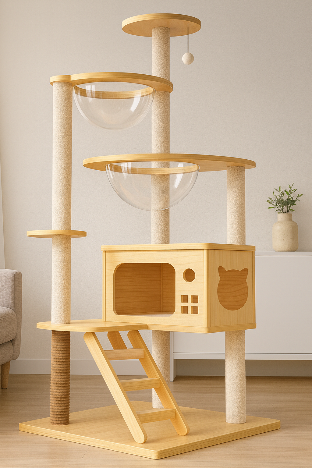 Arbre à Chat Design en Bois Naturel avec Hamac