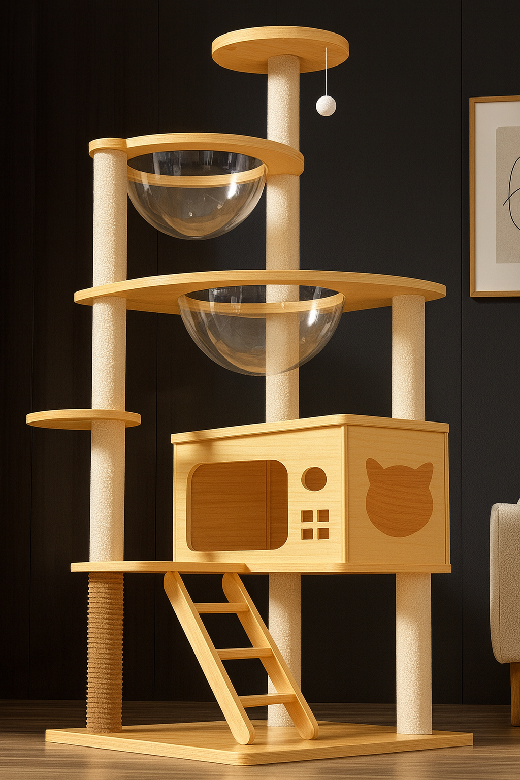 Arbre à Chat Design en Bois Naturel avec Hamac