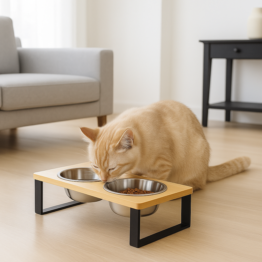 Bols de nourriture pour chat inclinés et surélevés avec support en bois Anti-vomissement