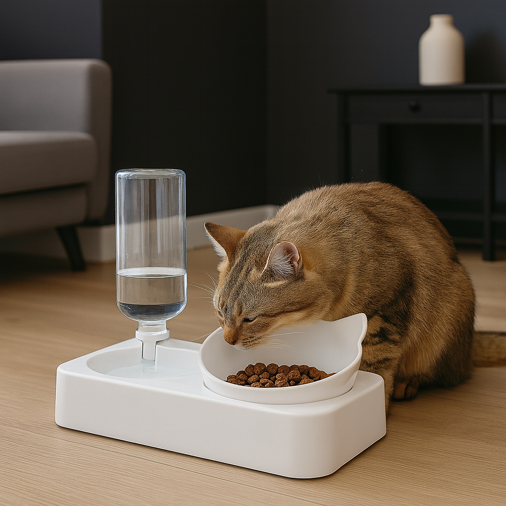 Gamelles d'eau et de nourriture incliné à 15 degrés surélevé avec bouteille d'eau automatique