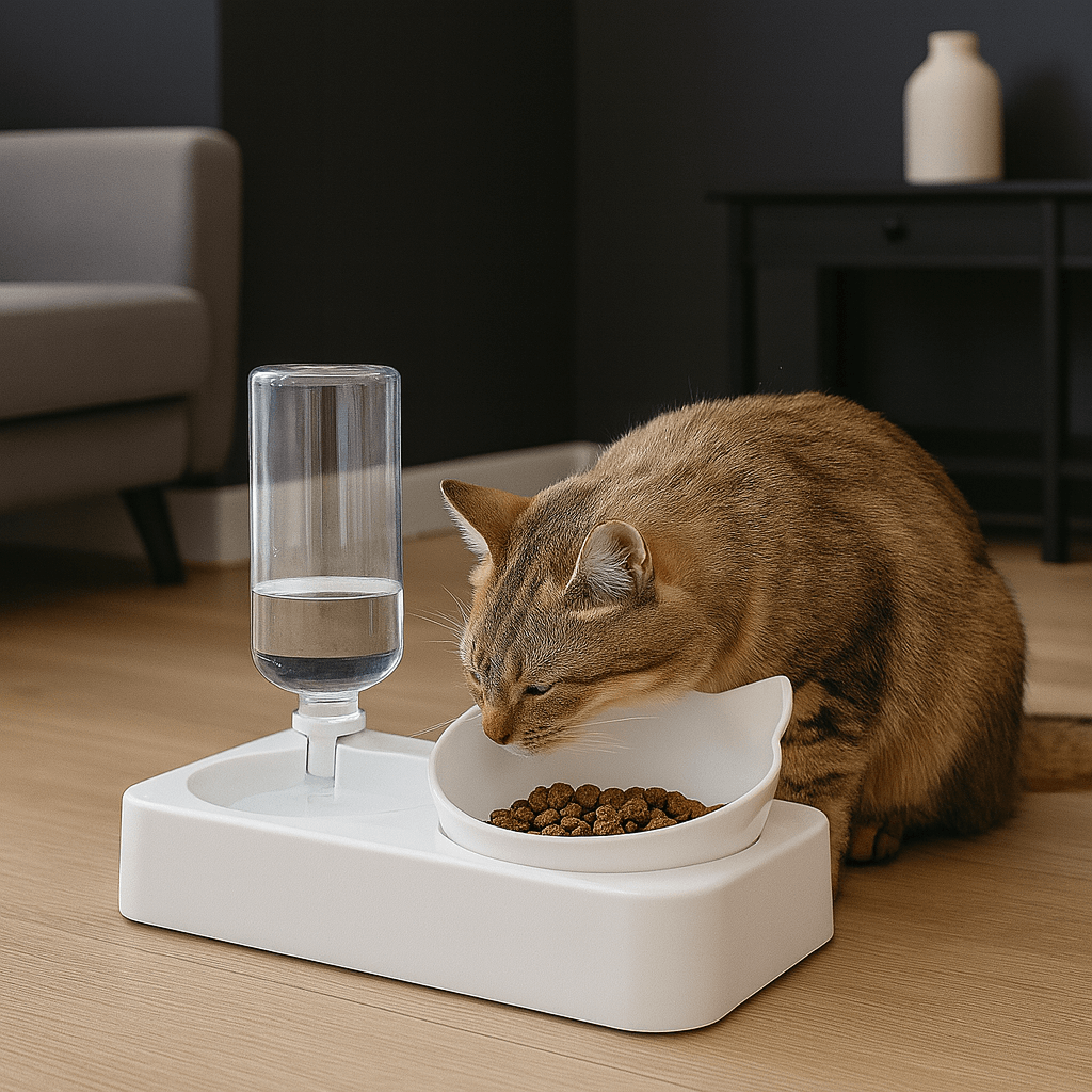 Gamelles d'eau et de nourriture incliné à 15 degrés surélevé avec bouteille d'eau automatique