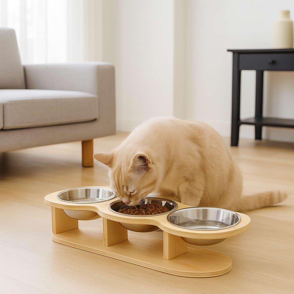 Mangeoire et abreuvoir pour chat, 3 bols en 1