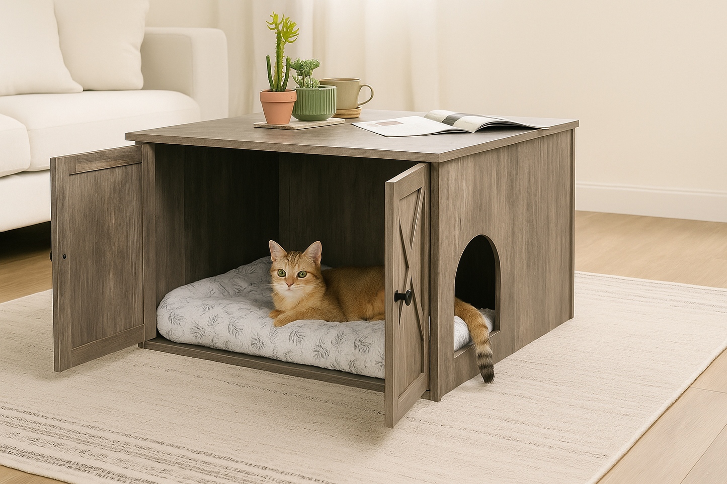 Meuble Litière Chat - avec Séparateur Amovible