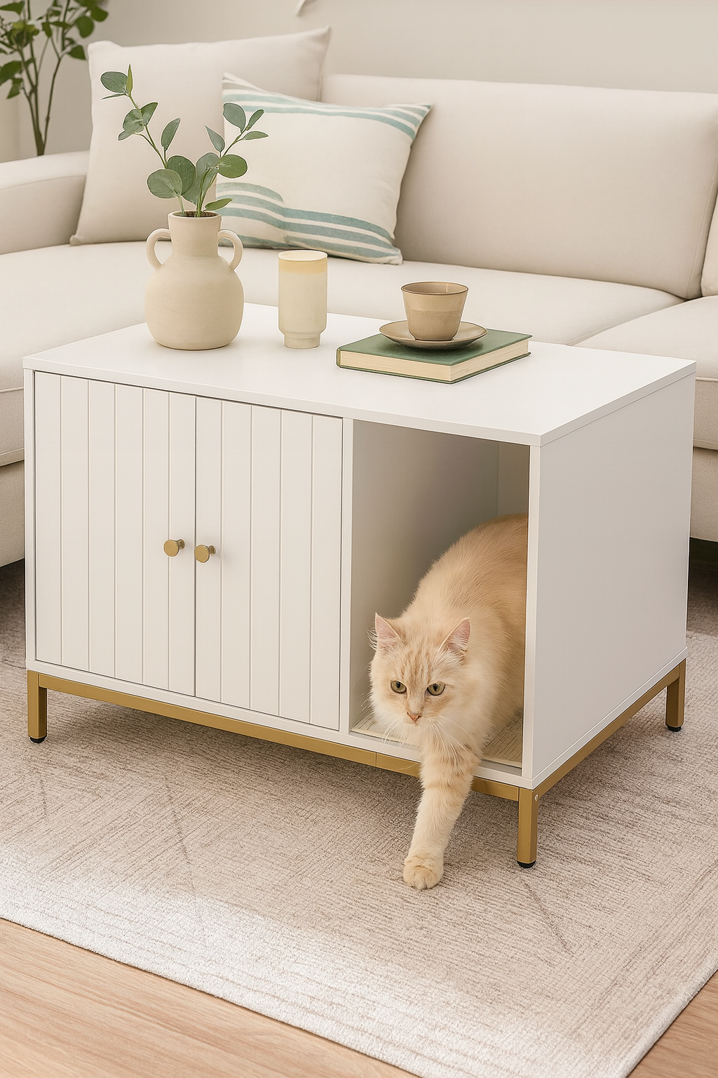 Maison de toilettes pour Chat, Cache-litière, avec Tapis à Griffer