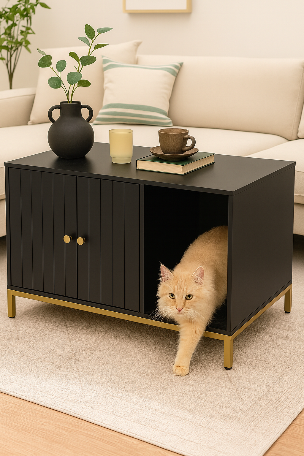Maison de toilettes pour Chat, Cache-litière, avec Tapis à Griffer