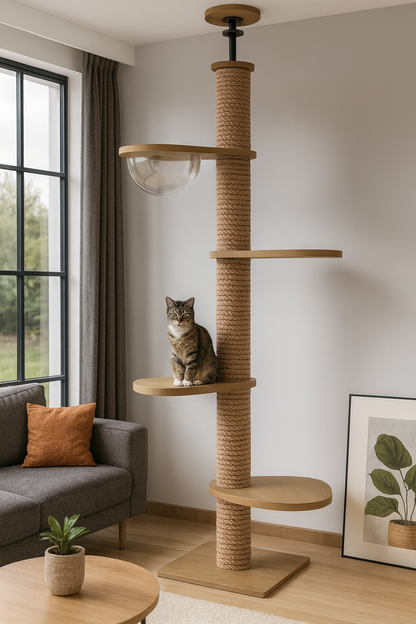 Arbre a chat XXL en bois naturel du sol au plafond