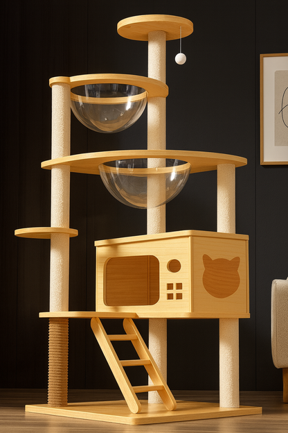 Arbre à Chat Design en Bois Naturel avec Hamac