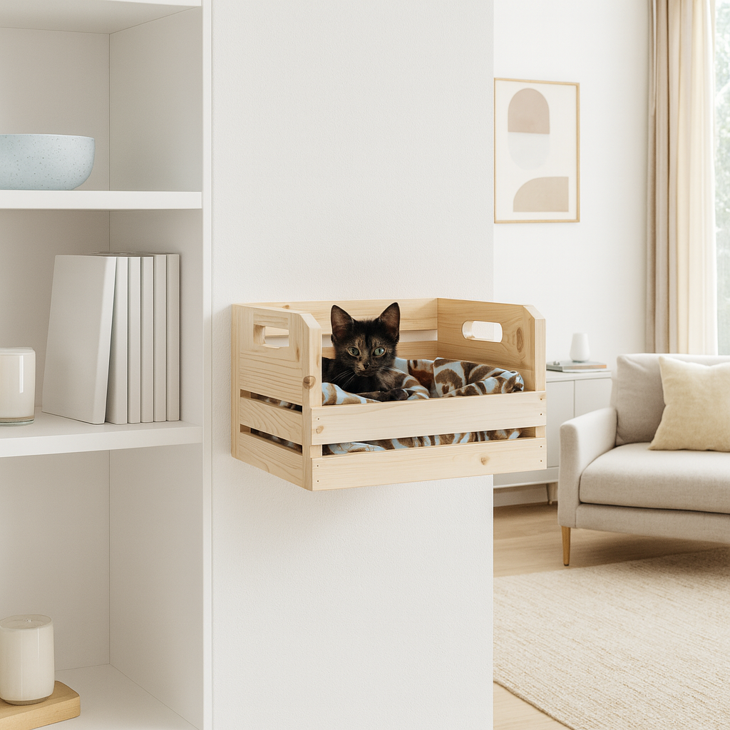 Panier mural en bois pour chat