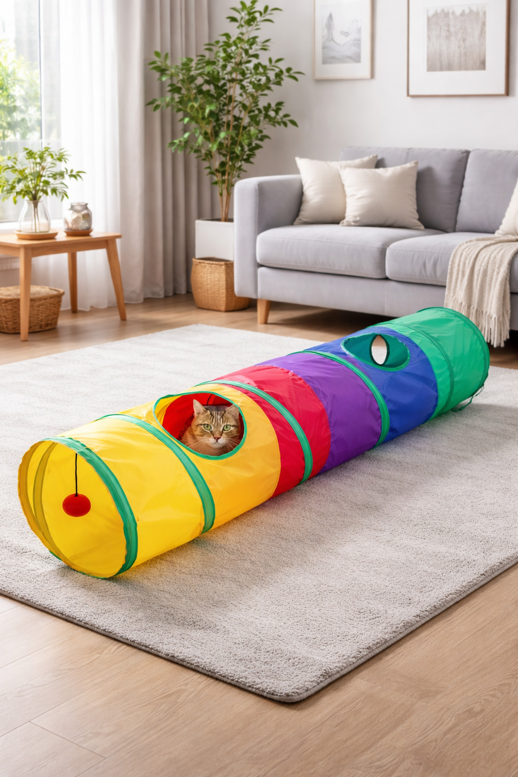 Tunnel pour chat pliable avec balle – Jouet interactif pour chat