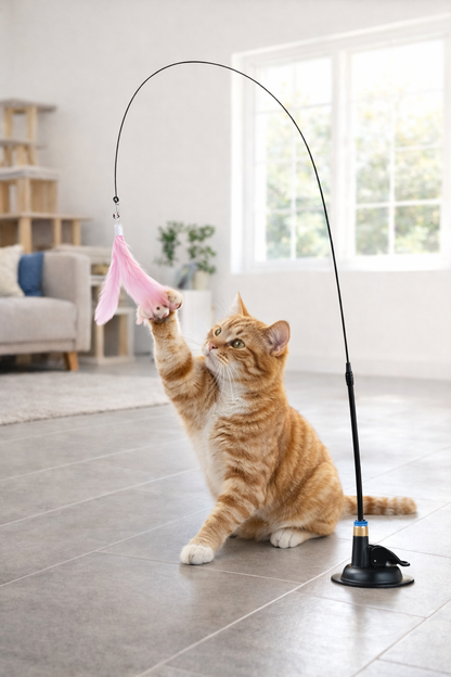 Jouet plume pour chat avec ventouse