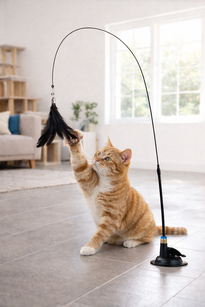 Jouet plume pour chat avec ventouse