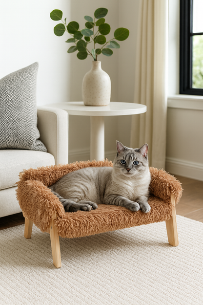 Canapé-lit pour chat en peluche surélevé