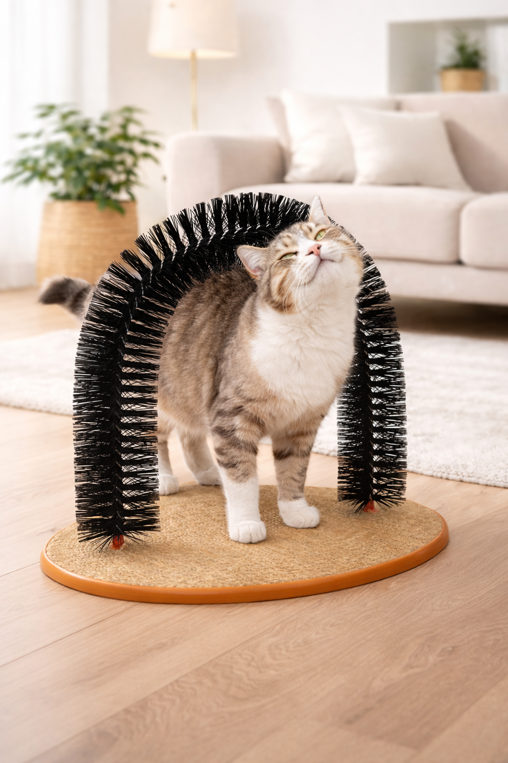 Arche de Toilettage pour Chat avec Brosse Auto-Massage et Tapis Griffoir