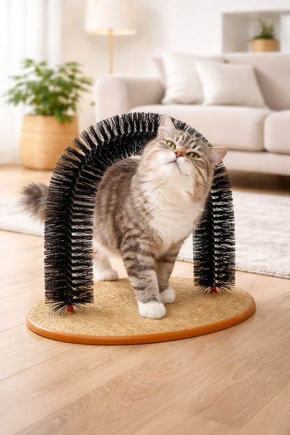 Arche de Toilettage pour Chat avec Brosse Auto-Massage et Tapis Griffoir