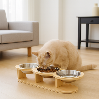 Mangeoire et abreuvoir pour chat, 3 bols en 1