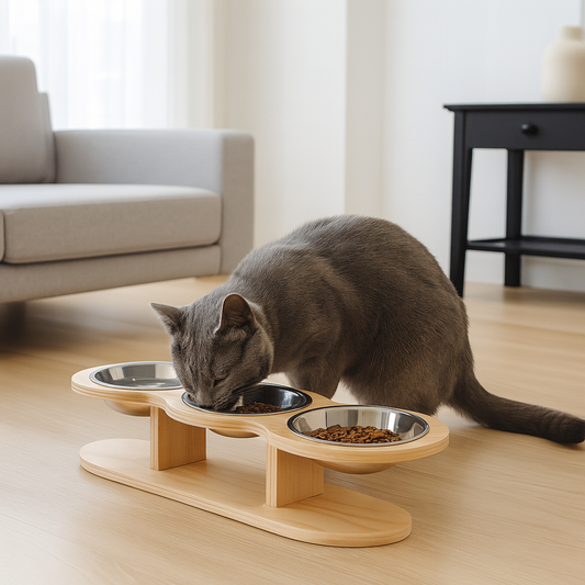 Mangeoire et abreuvoir pour chat, 3 bols en 1