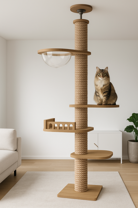 Arbre a chat XXL en bois naturel du sol au plafond