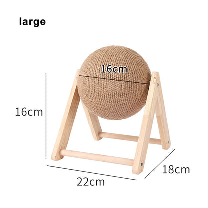 Boule à gratter pour chat support en bois