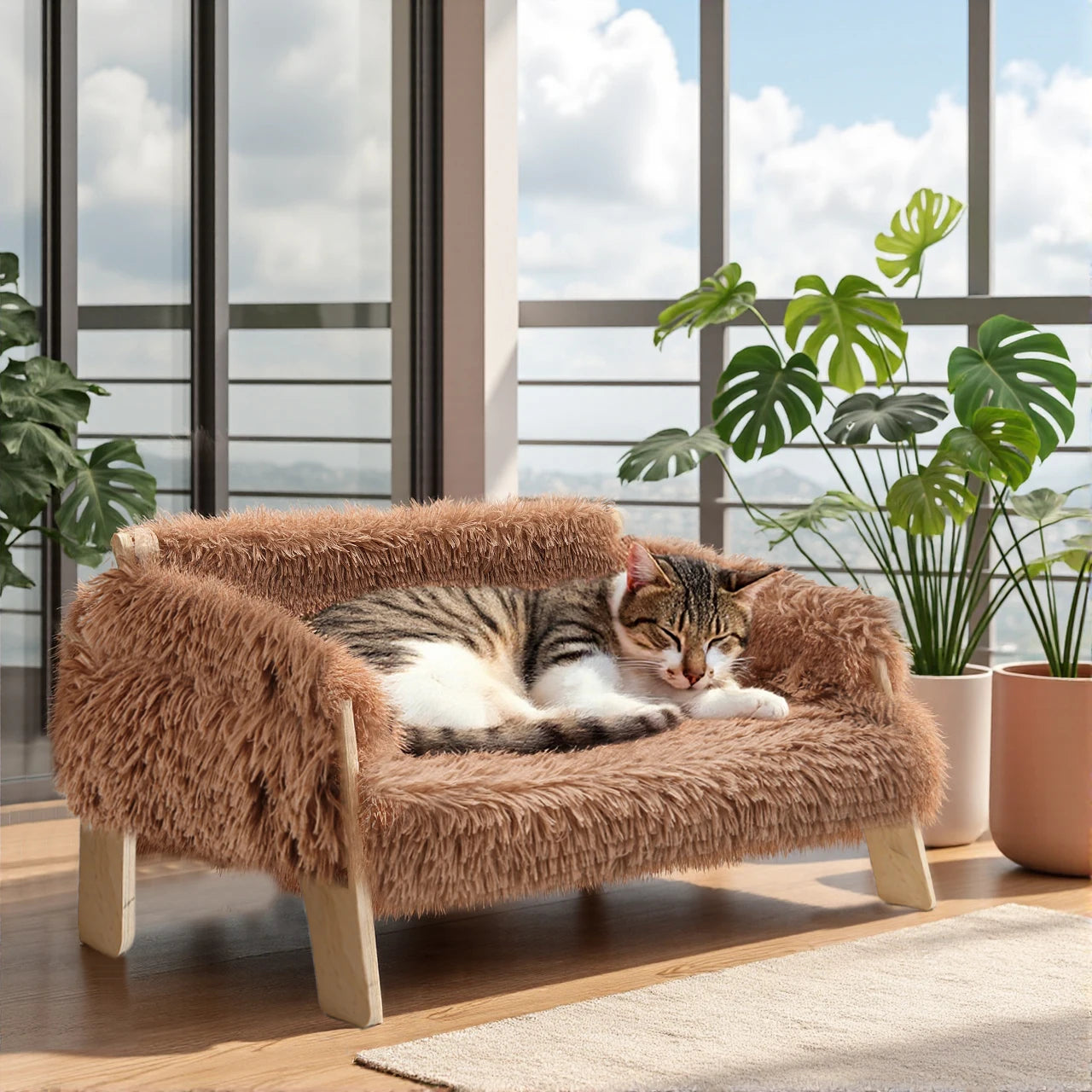 Canapé-lit pour chat en peluche surélevé